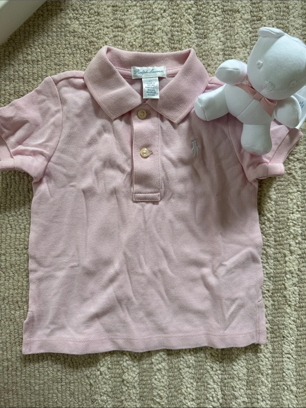 Ralph Lauren Baby's First Polo White Bear with Pink Knit Polo Gift Set